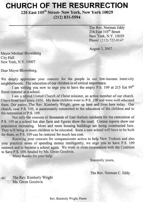 Rev. Eddy to Joel Klein, Aug 3, 2007